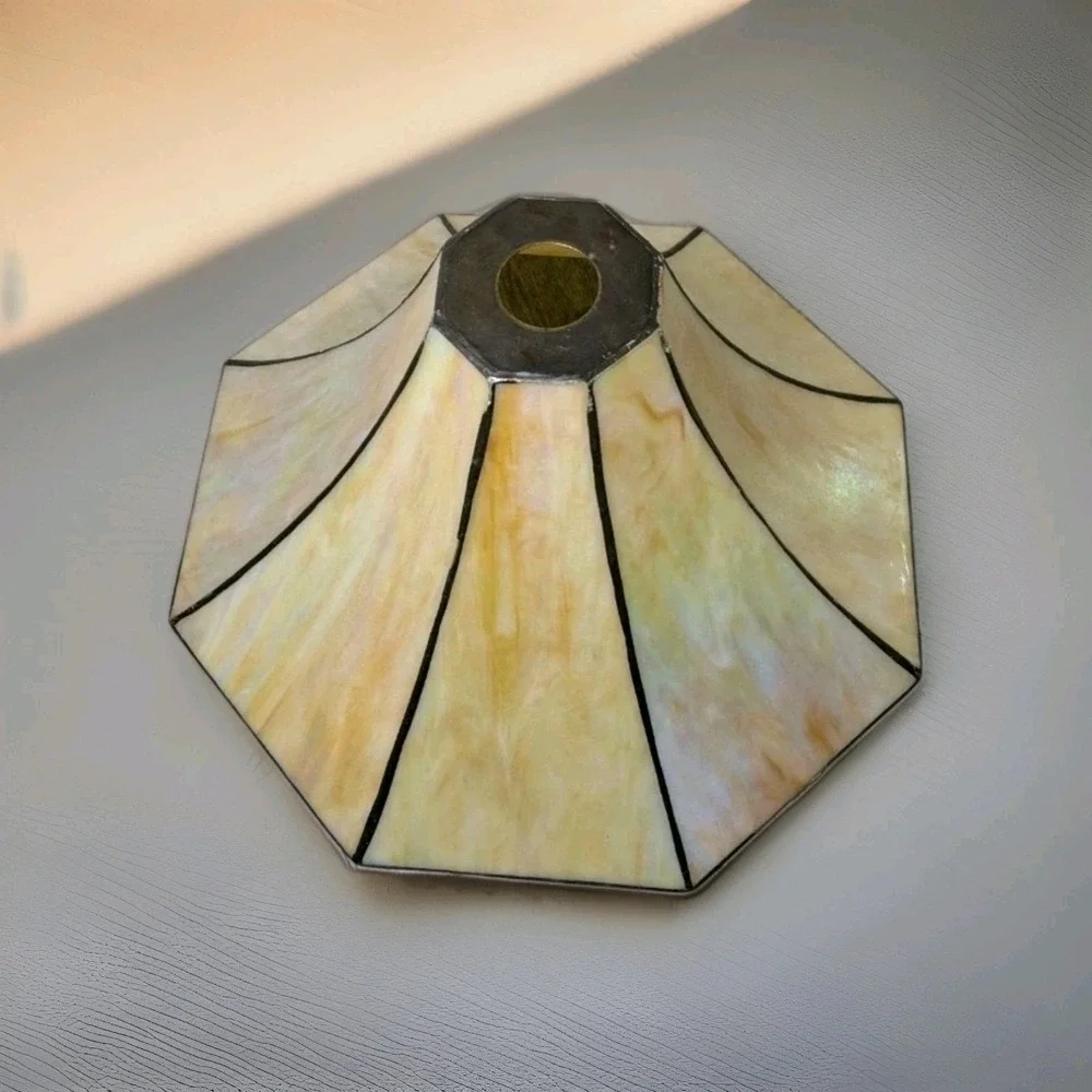 Vtg Tiffany Style Slag Cathedral Glass Lamp Shade Iridescent Bridge‎ Arm Cluster